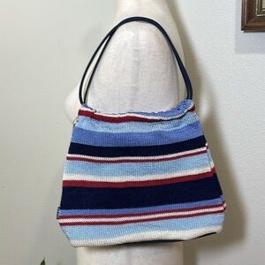 The Sak Shoulder Purse Bag Striped Light Blue Dark Blue Red Cream/White